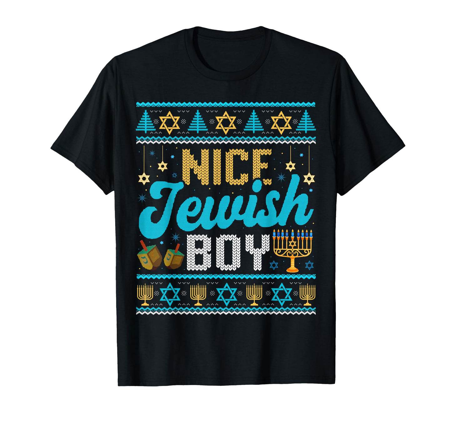 Funny Ugly Hanukkah Sweater Nice Jewish Boy Matching T-Shirt