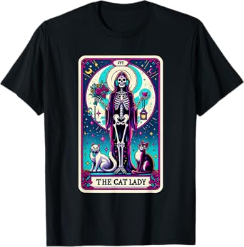 "The Cat Lady" Skeleton Tarot Card T-Shirt