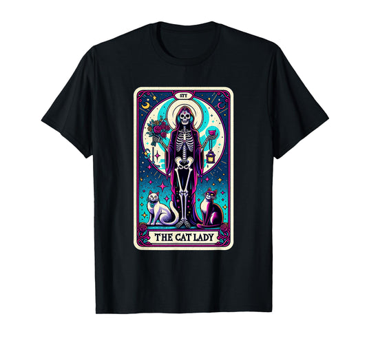 "The Cat Lady" Skeleton Tarot Card T-Shirt