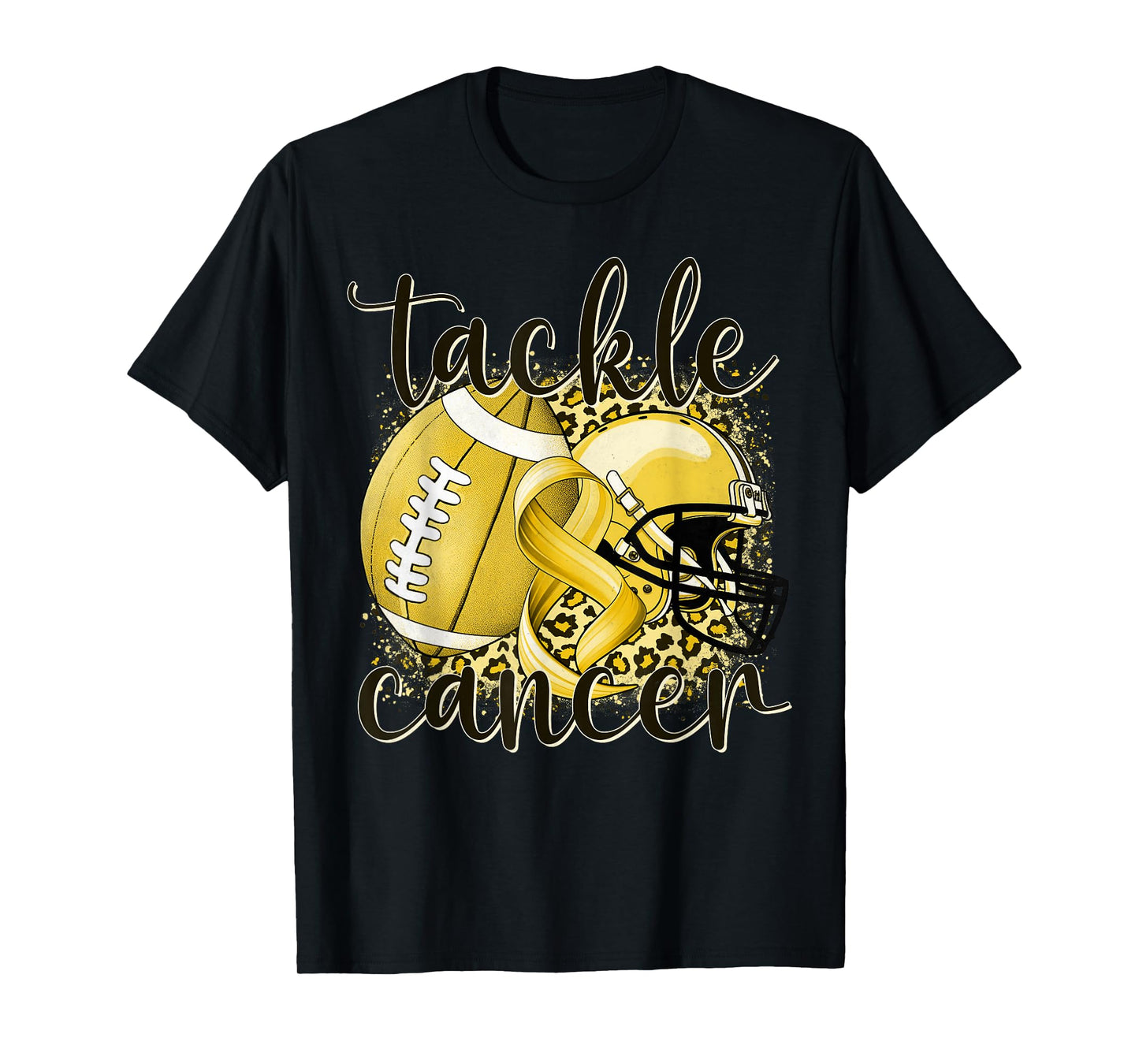 Tackle Childhood Cancer Football Lover Warrior Gold Ribbon T-Shirt