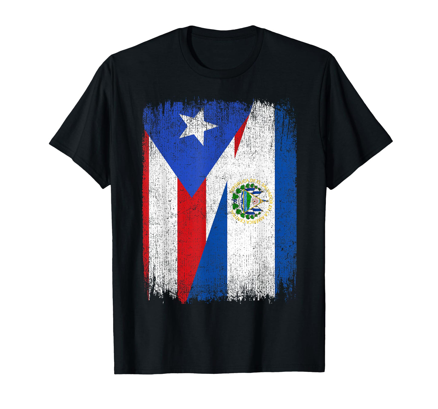 Half Puerto Rico El Salvador Flag Salvadoran Pride Roots T-Shirt