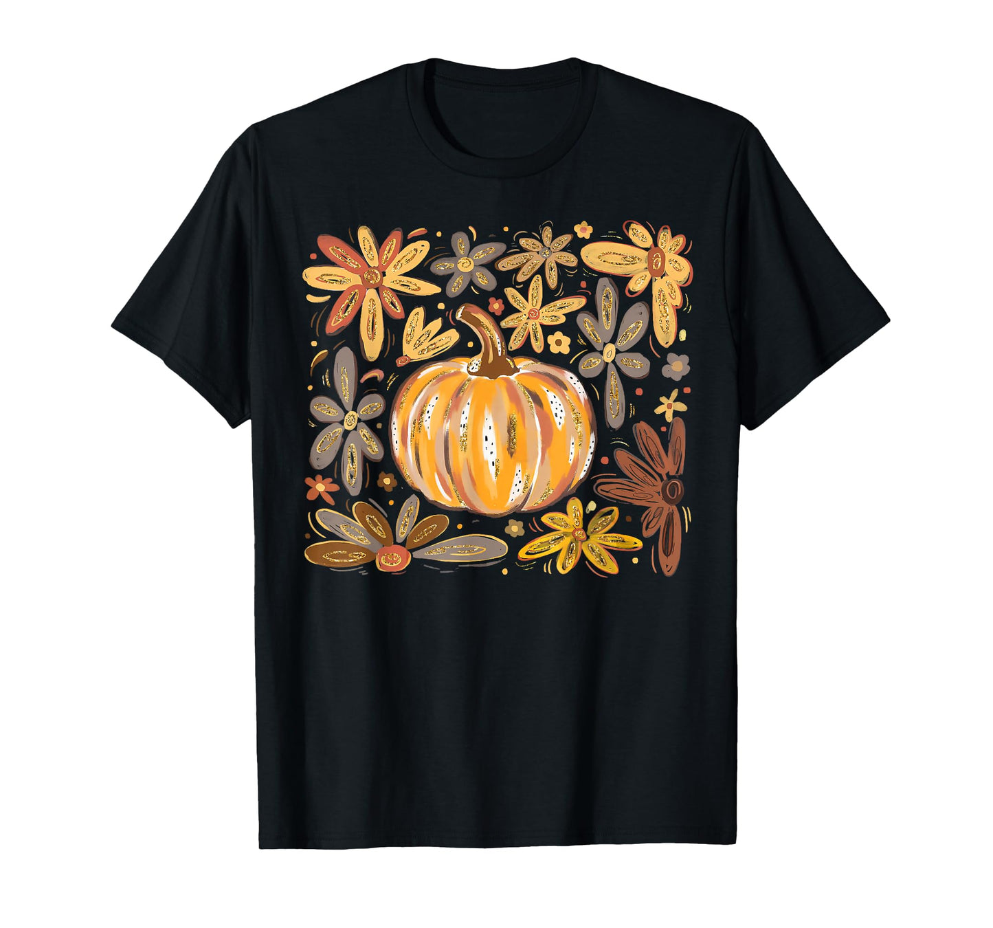 Wildflower Pumpkin Season Autumn Fall Leaves Thanksgiving T-Shirt