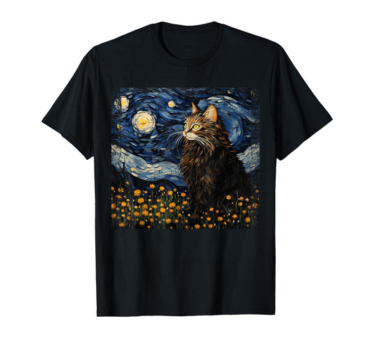 Starry Night Norwegian Forest For Cat Mom Cat Dad Funny Cat T-Shirt