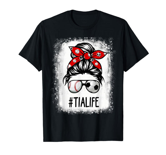 Bleached Tia Life Soccer Messy Bun Baseball Game Day T-Shirt