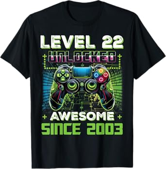 Level 22 Unlocked Video Game Controller 22nd Birthday Gamer T-Shirt
