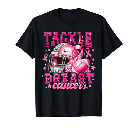 Tackle Breast Cancer Awareness Pink Ribbon American Football T-Shirt