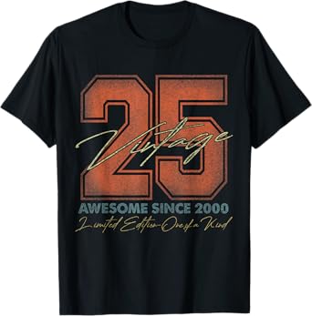 Vintage Number Shirts For Men and Women 2025 25th Birthday T-Shirt - Unisex-Adults - Black - Small - Short Sleeve - T-Shirt - Limited Edition