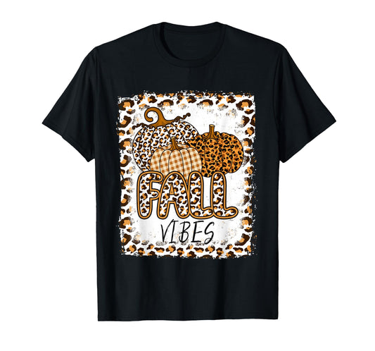 Pumpkin Leopard Print Fall Vibes Thanksgiving Autumn Women T-Shirt