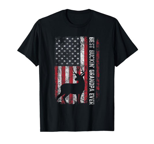 USA Flag Best Buckin Grandpa Ever Deer Hunting Fathers Day Men T-Shirt