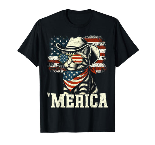 'Merica USA American Flag Patriotic 4th of July Cat 'Merica T-Shirt
