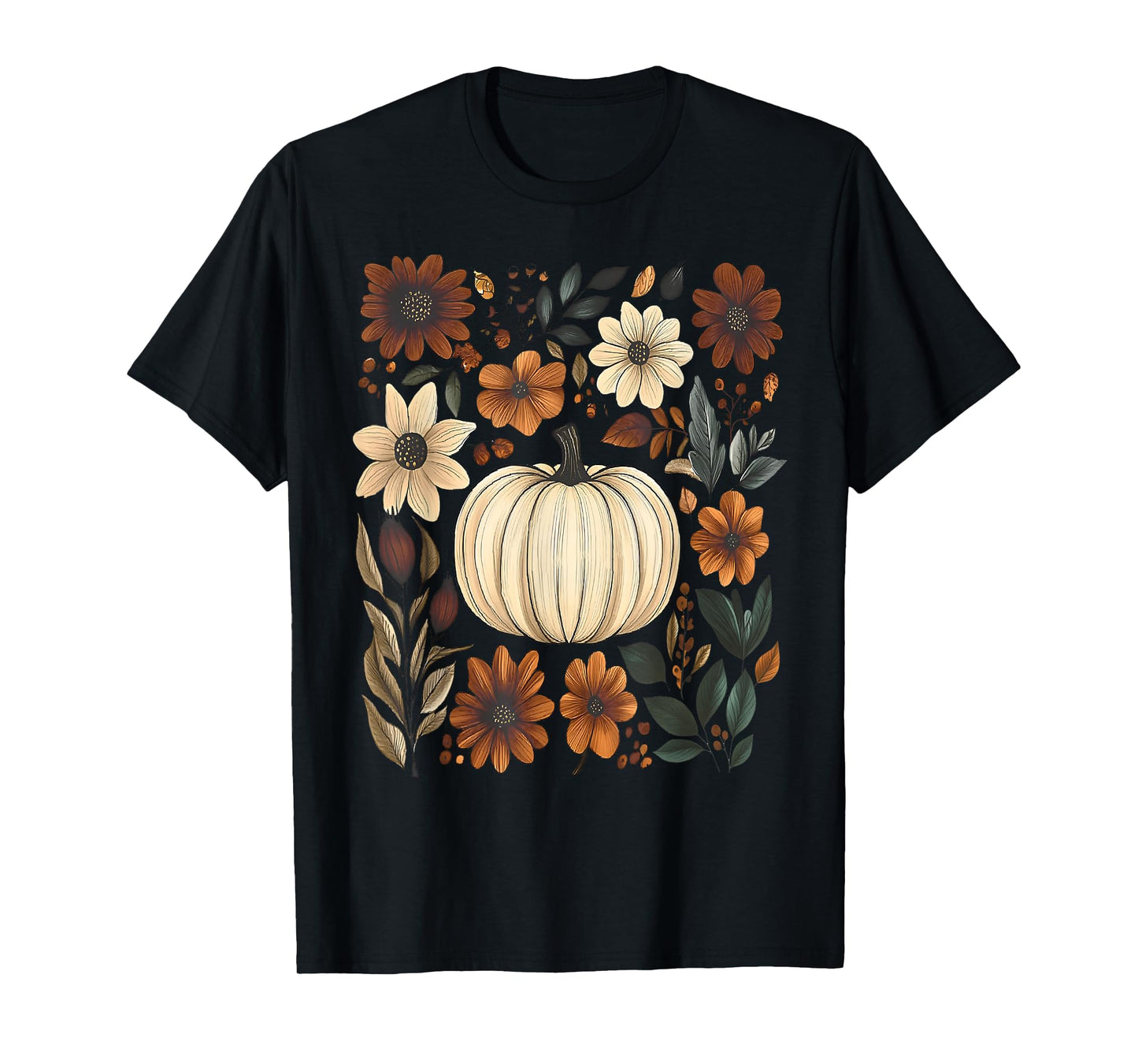 Pumpkin Season Wildflower Thanksgiving Autumn Fall Leaves T-Shirt