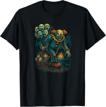 Evil Creepy Clown with Screaming Haunted Balloons Graphic T-Shirt