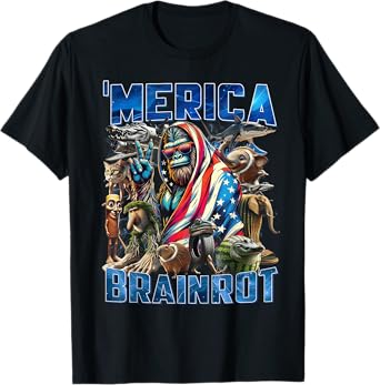 Italian Brainrot Big Meme 4th of July Flag Foot T-Shirt