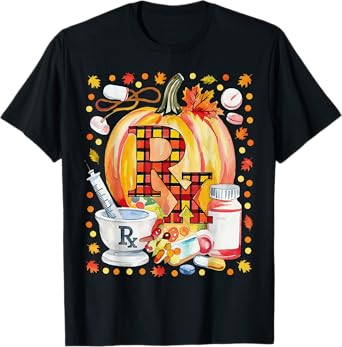 CPhT Pharmacy Technician Fall Autumn Leaves Pumpkin Season T-Shirt