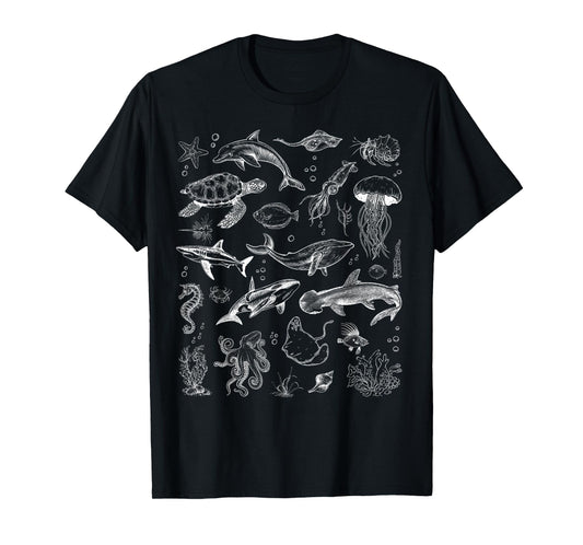 Ocean Wildlife Tattoo Sea Animals 80s 90s Retro Vintage T-Shirt
