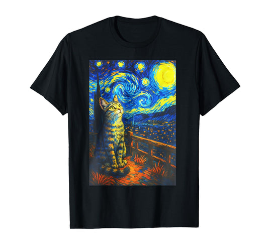 Starry Night Cat, Van Gogh Cat, Cat Lover, Cat Mom, Cat Dad T-Shirt for Men Women Kids