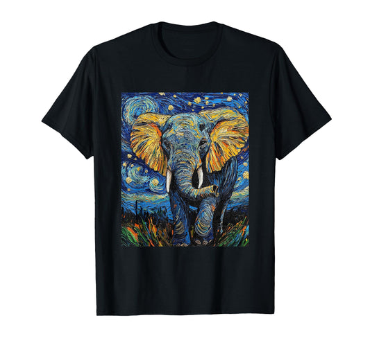 Cute Elephant Africa - Van Gogh Style - Starry Night T-Shirt