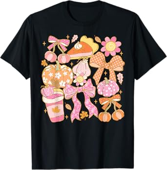 Coquette Bow Pumpkin, Happy Thanksgiving, Pumpkin Season Tee T-Shirt