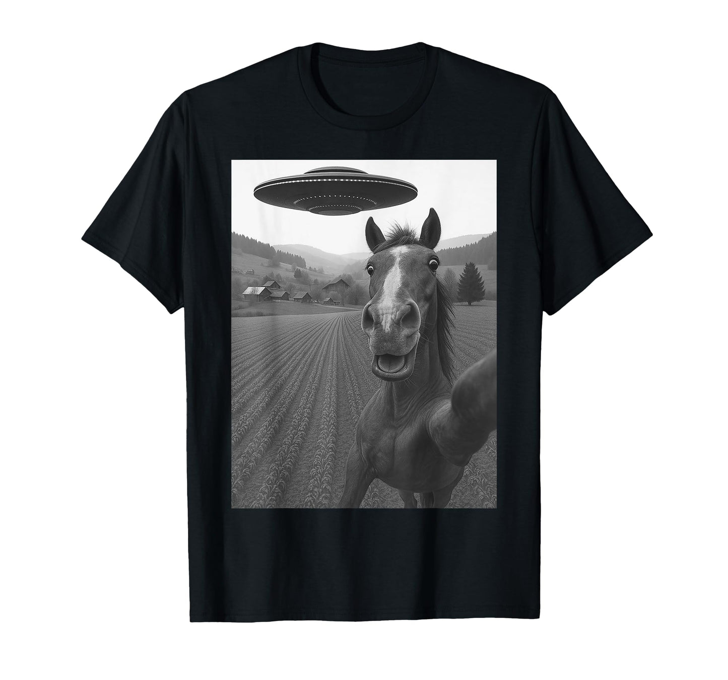 Horse Selfie with Alien UFO Funny Gifts for Men Women Kid T-Shirt
