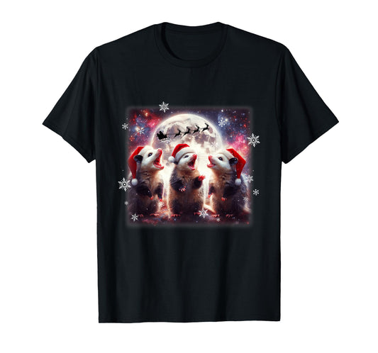 Howling Opossums Under the Moon Funny Weird Meme Christmas T-Shirt