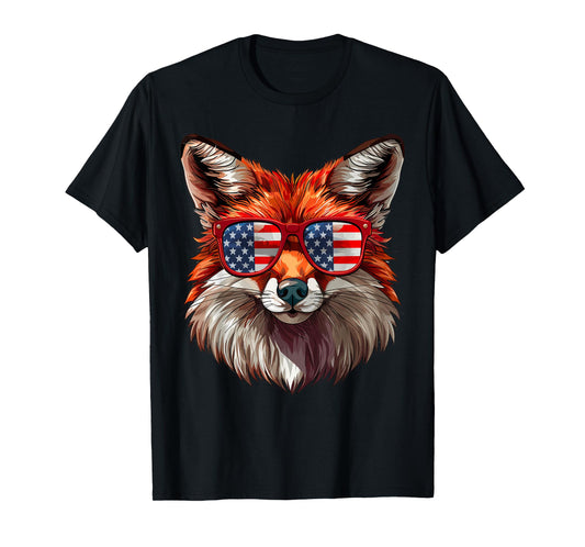 Foxy American Flag Funny Foxy Lovers Mom Dad 4th of July T-Shirt