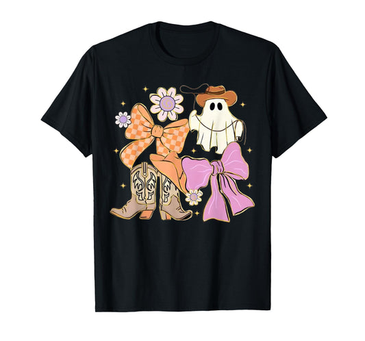 Coquette Western Cowboy Ghost Halloween Pumpkin Men Women T-Shirt