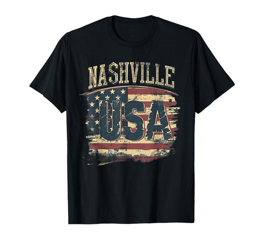 Nashville - USA 4th of July Retro American Flag Vintage T-Shirt for Women Girls Kids Men