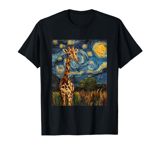 Cute Giraffe Africa - Van Gogh Style - Starry Night T-Shirt