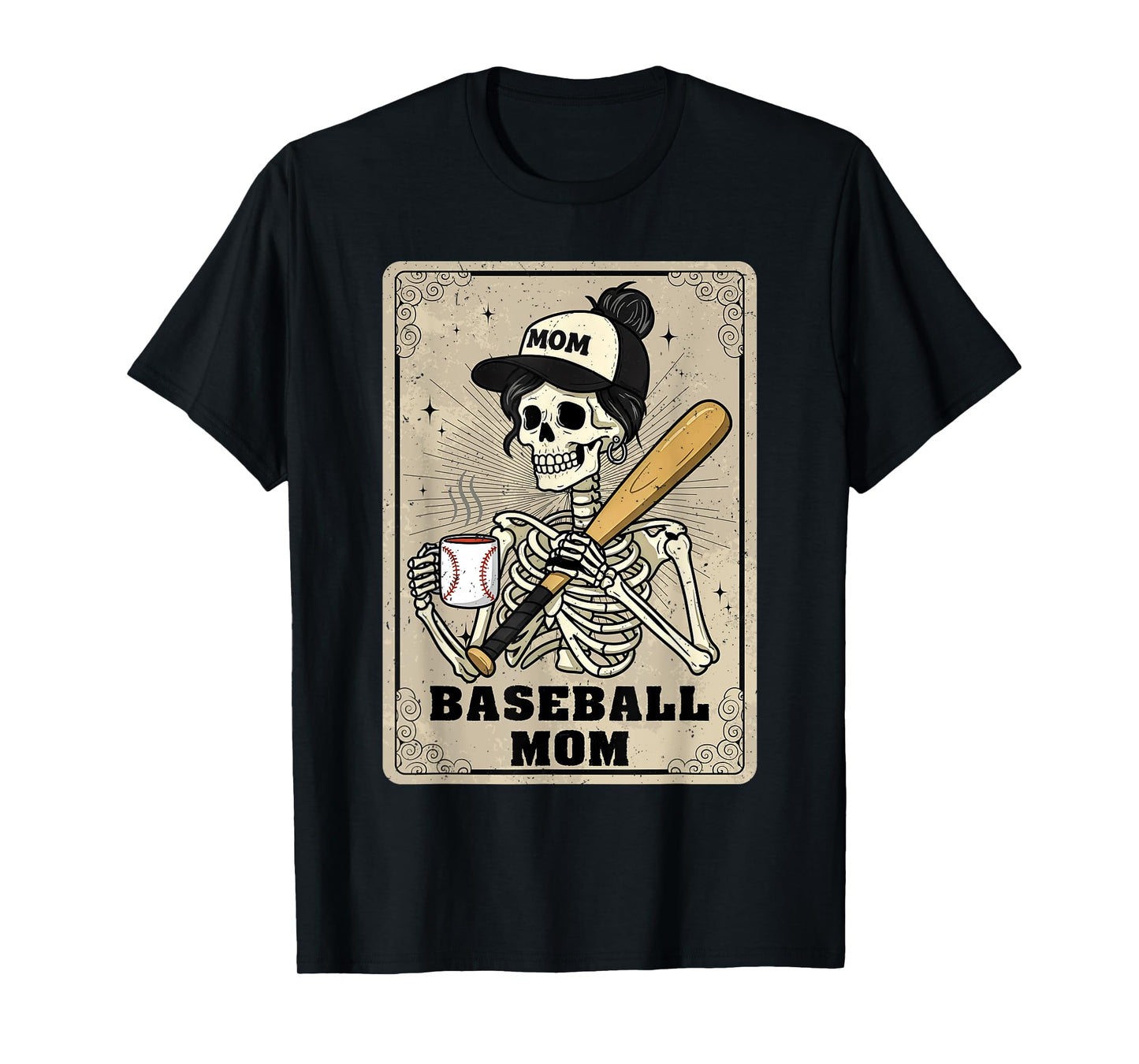 Baseball Mom Skeleton Vintage Tarot Card Funny Mother's Day T-Shirt