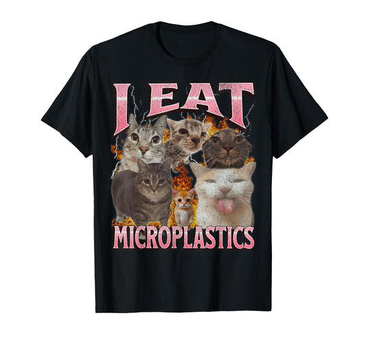I Eat Microplastics Funny Cat Meme Bootleg Graphic T-Shirt