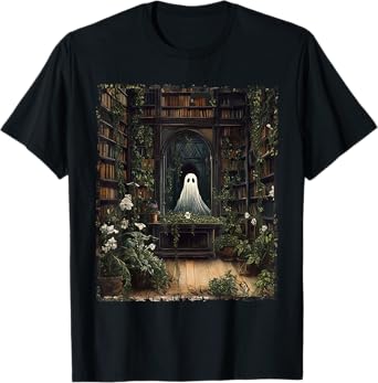 Vintage Halloween Spooky Ghost In The Library Gothic T-Shirt
