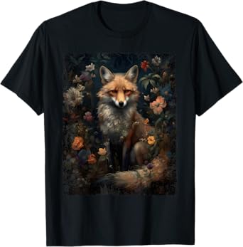 Dark Forest Cottagecore Floral Fox Aesthetic Art Women Girls T-Shirt