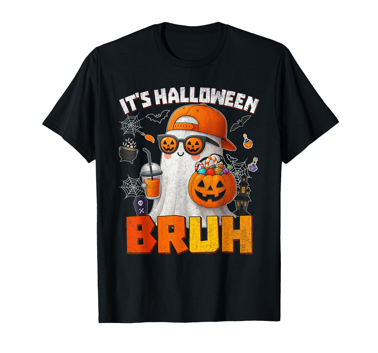 Its Halloween Bruh Boo Ghost Pumpkin Costume Boys Kids Mens T-Shirt