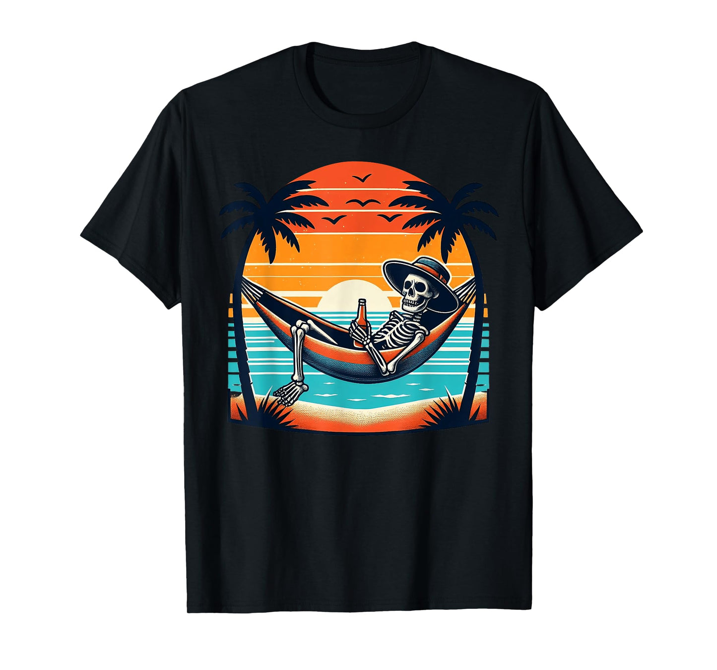 Tropical Beach Vacation Skeleton Summer Drinking Skeleton T-Shirt for Men Women