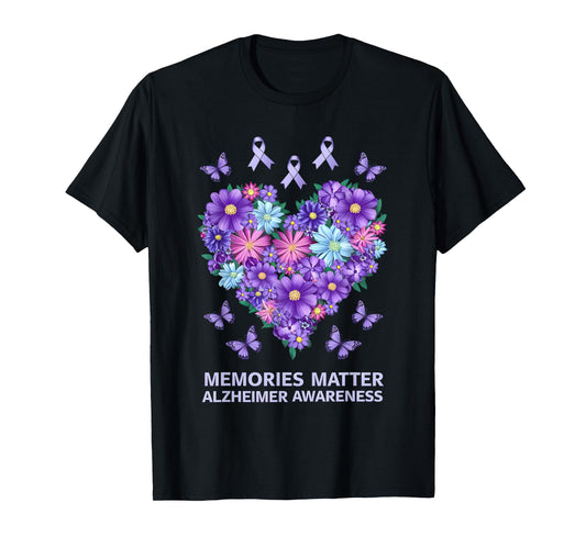 Alzheimer Awareness for Men and Women Purple Flower T-Shirt