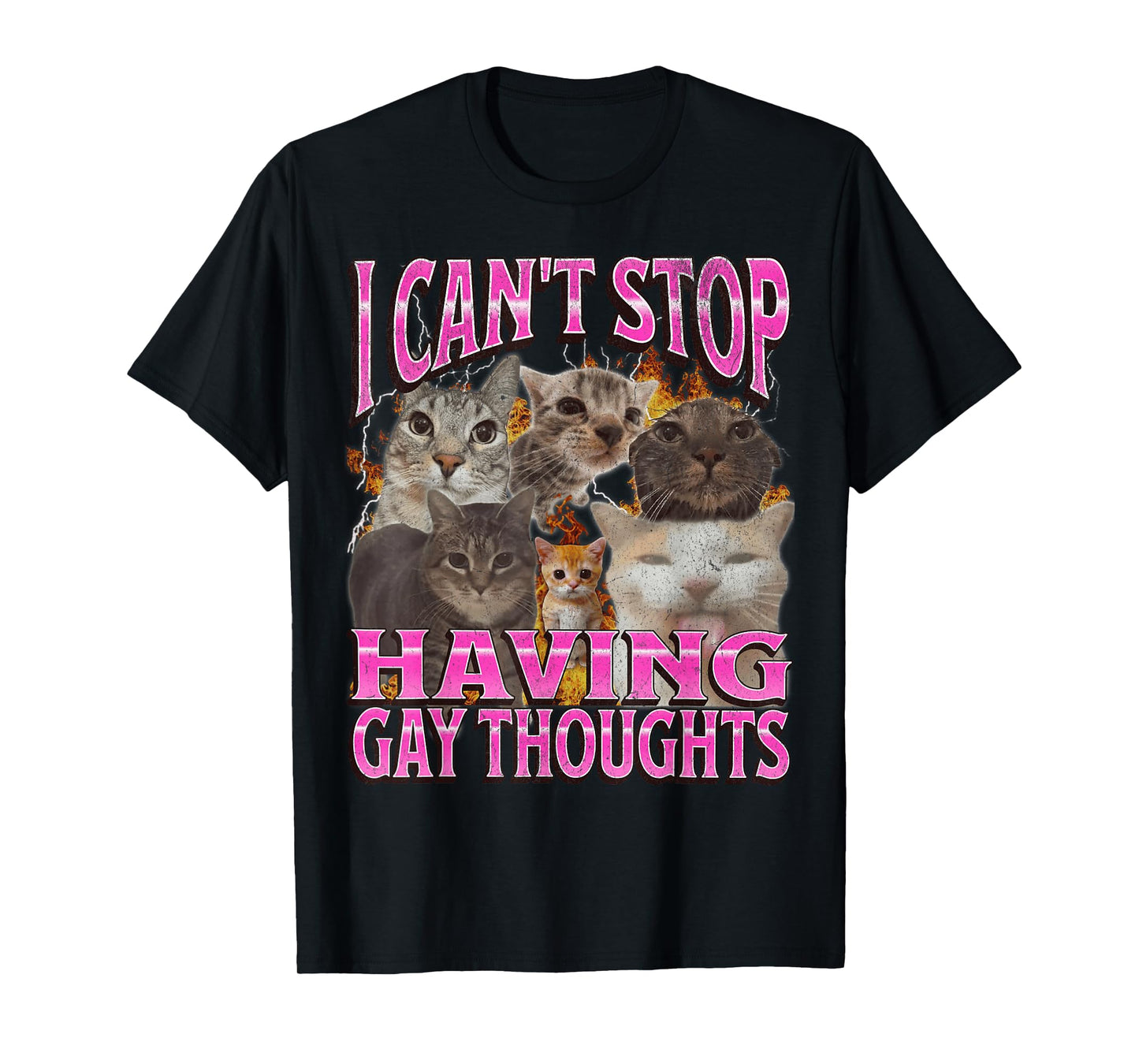 Can't Stop Having Gay Thoughts Funny Cat Meme Bootleg T-Shirt