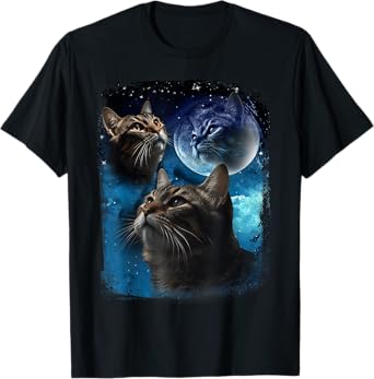 Cats Howl at Moon Funny Vintage Three Cat Howling wolf meme T-Shirt