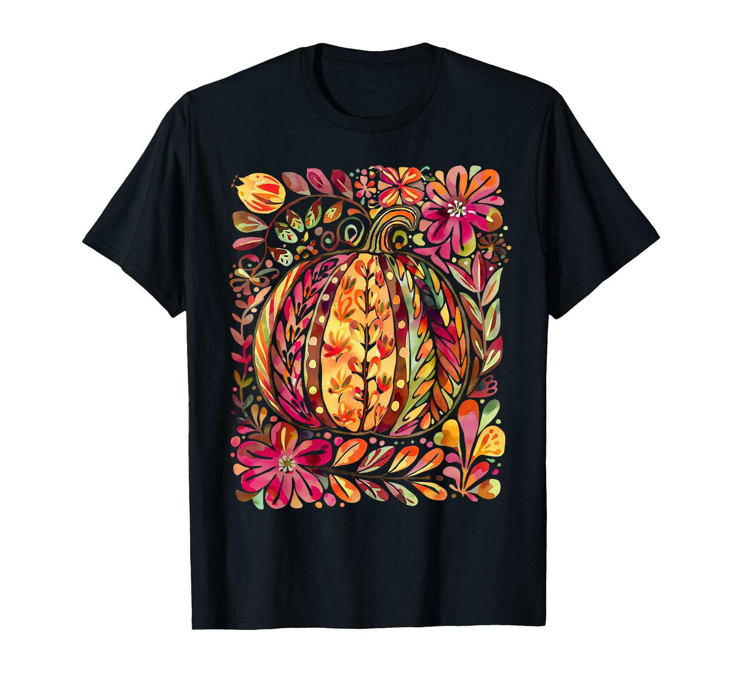 Wildflower Pumpkin Season Autumn Fall Leaves Thanksgiving T-Shirt