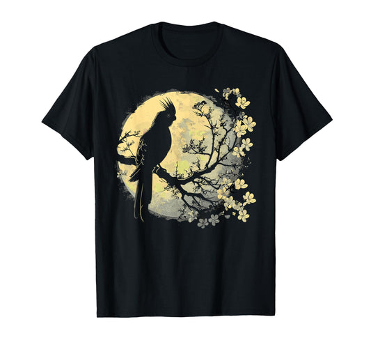 Cockatiel Parrot Lover Bird Moon and Flower T-Shirt