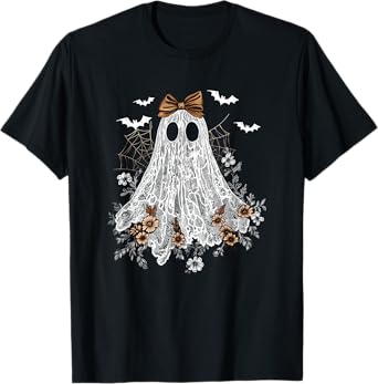 Coquette Bow Ghost Halloween Boo In Boojee Flower Ghost T-Shirt