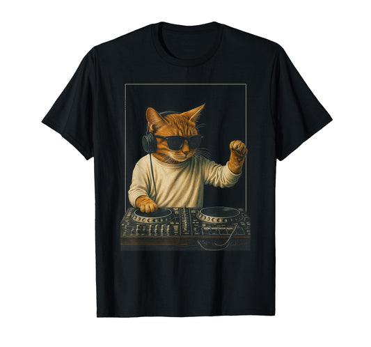 Vintage Orange Tabby Cat Playing Music Cat Lovers DJ Lovers Men Women Kids T-Shirt