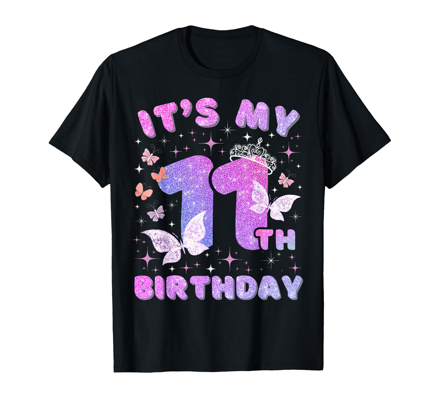 Kids 11 Years Princess Butterfly Its My 11th Birthday Girls T-Shirt