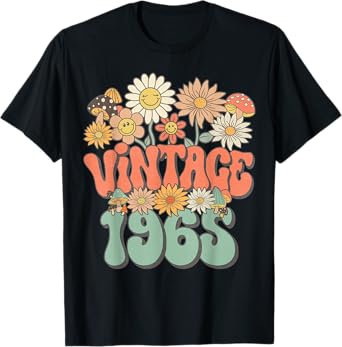 Retro Groovy Vintage 1965 Floral Hippie Daisy 60th Birthday T-Shirt