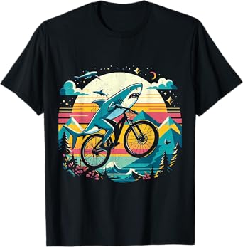 Shark Riding A Bicycle Mountain Bike Funny Cyclist T-Shirt