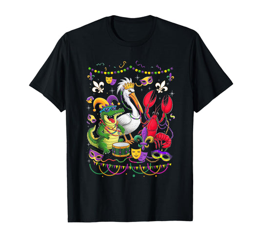 ABC Alligator Brown Pelican Crawfish Louisiana Mardi Gras T-Shirt