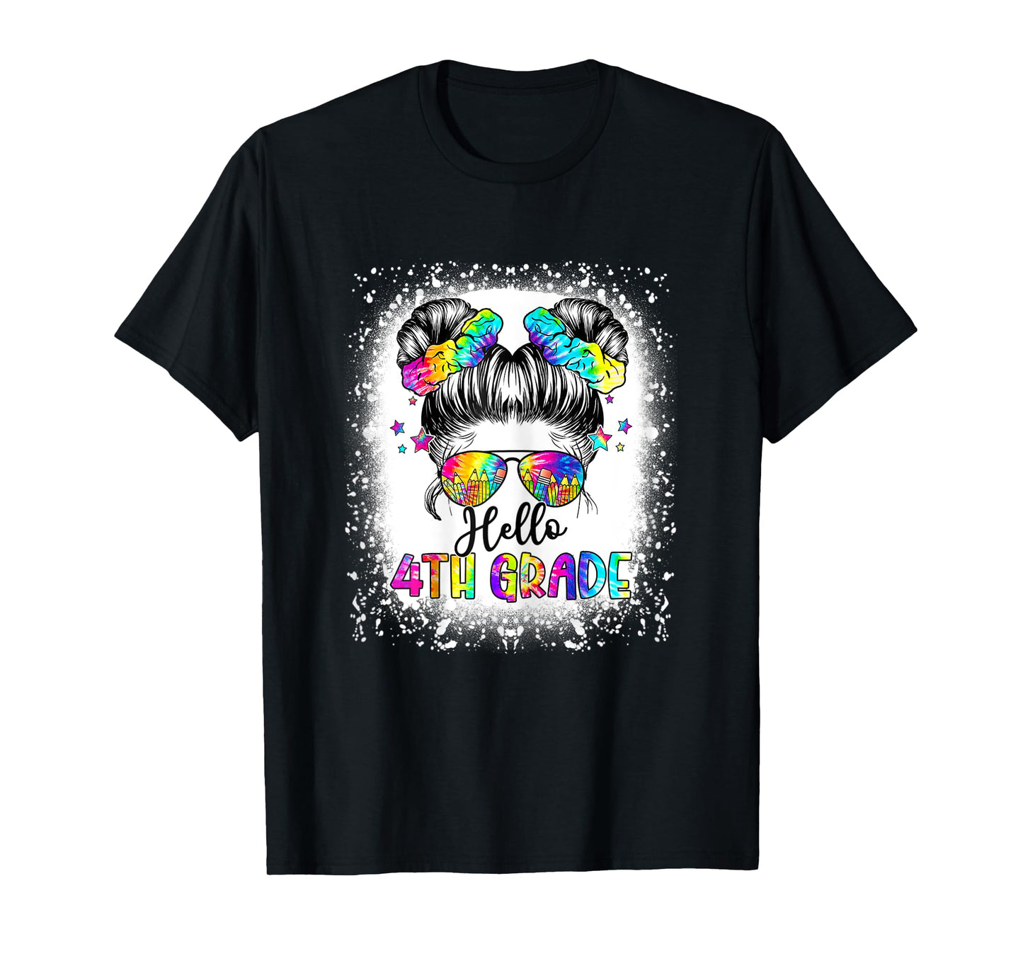 Hello 4th Grade Messy Hair Bun Girl Back To School First Day T-Shirt