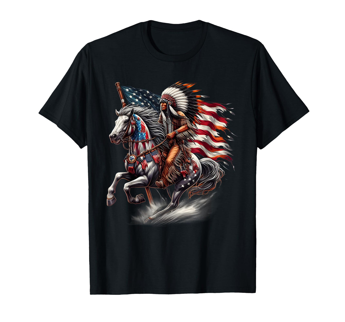 Native American Day Flag Indian Riding Horse 4th of July T-Shirt