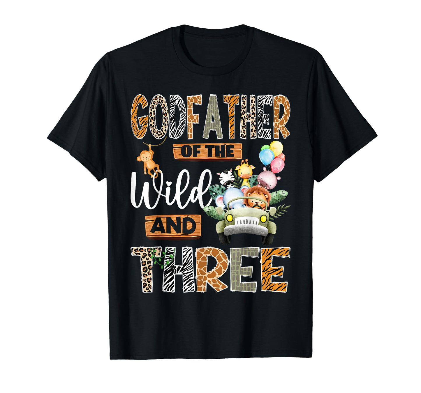 Godfather of The Wild & Three 3Rd Birthday Boy Safari Truck T-Shirt