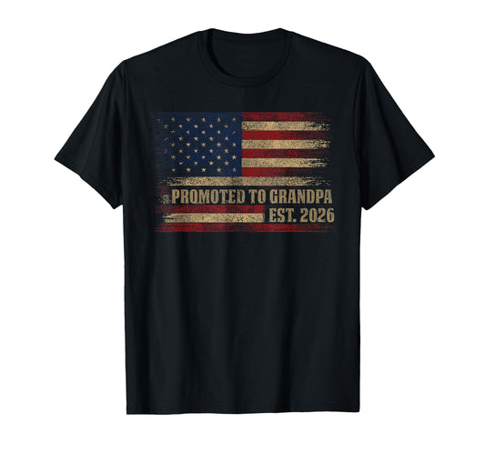 Promoted To Grandpa Est 2026 Usa Vintage Flag Fathers Day T-Shirt
