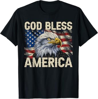 God Bless America Eagle USA Flag 4th of July Retro Patriotic T-Shirt